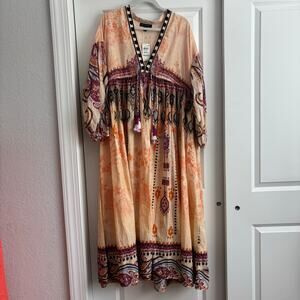 NWT INC International Concepts Luxe Drawstring Waist Maxi Dress S Boho Flowy